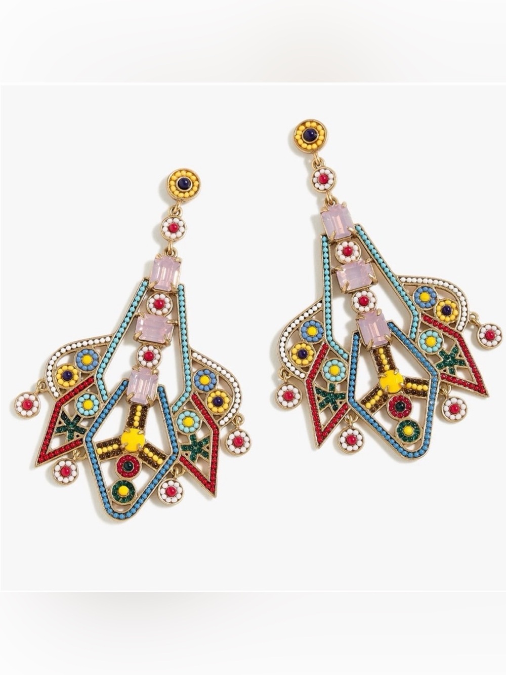 J.Crew Colorful Beaded Chandelier Statement Earrings